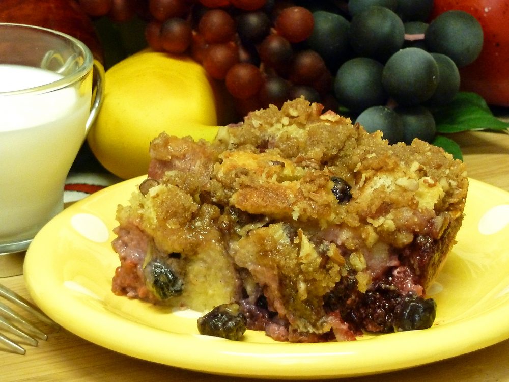A variety of fruit sweetens this updated bread pudding made with croissants.