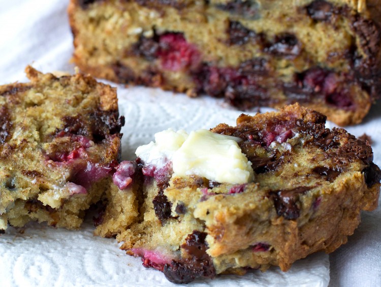 Scrumptious raspberry chocolate chip bread is made in the crockpot.