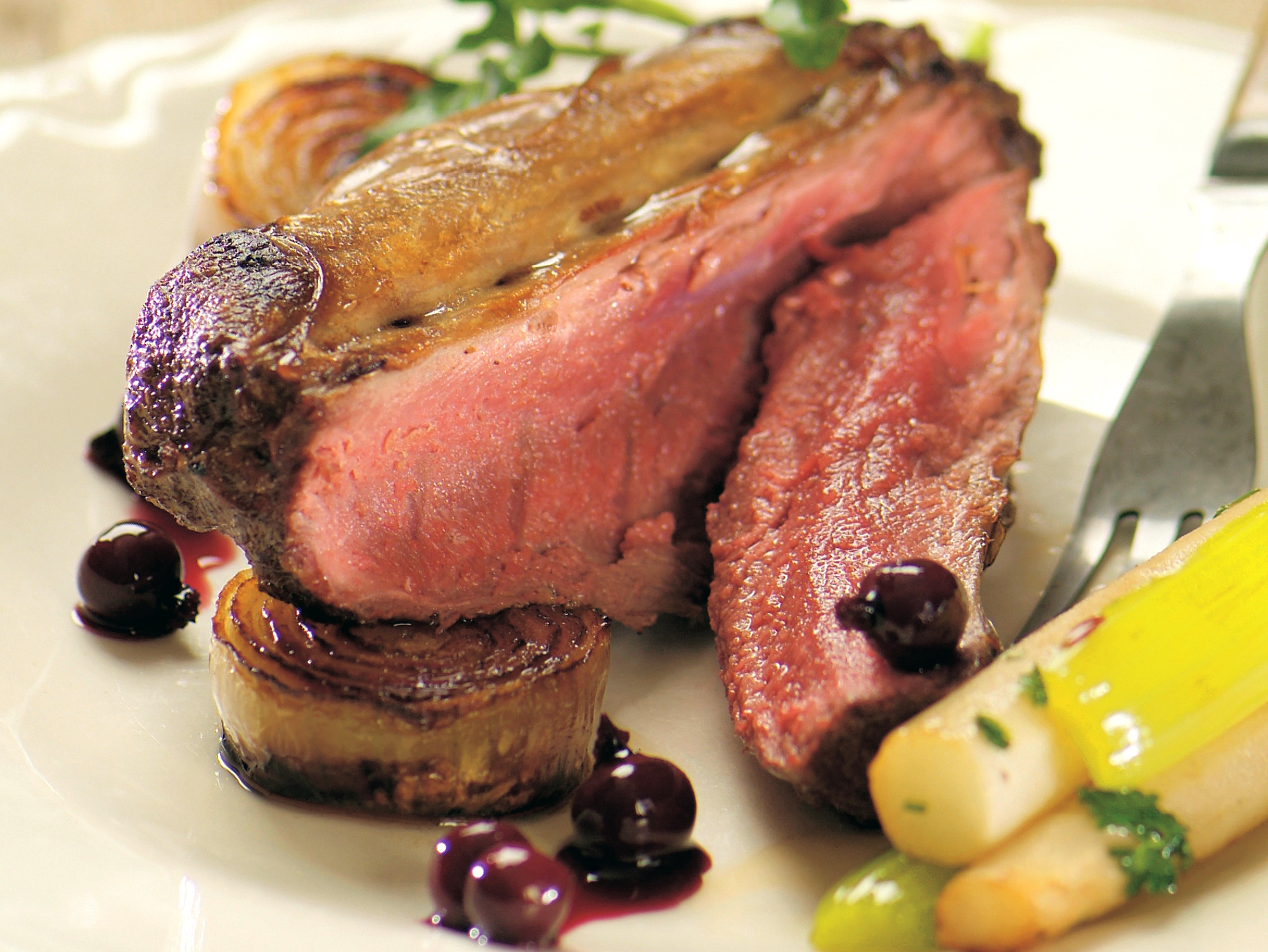 Blackcurrant wine marinade tenderizes and flavors while hare (rabbit).