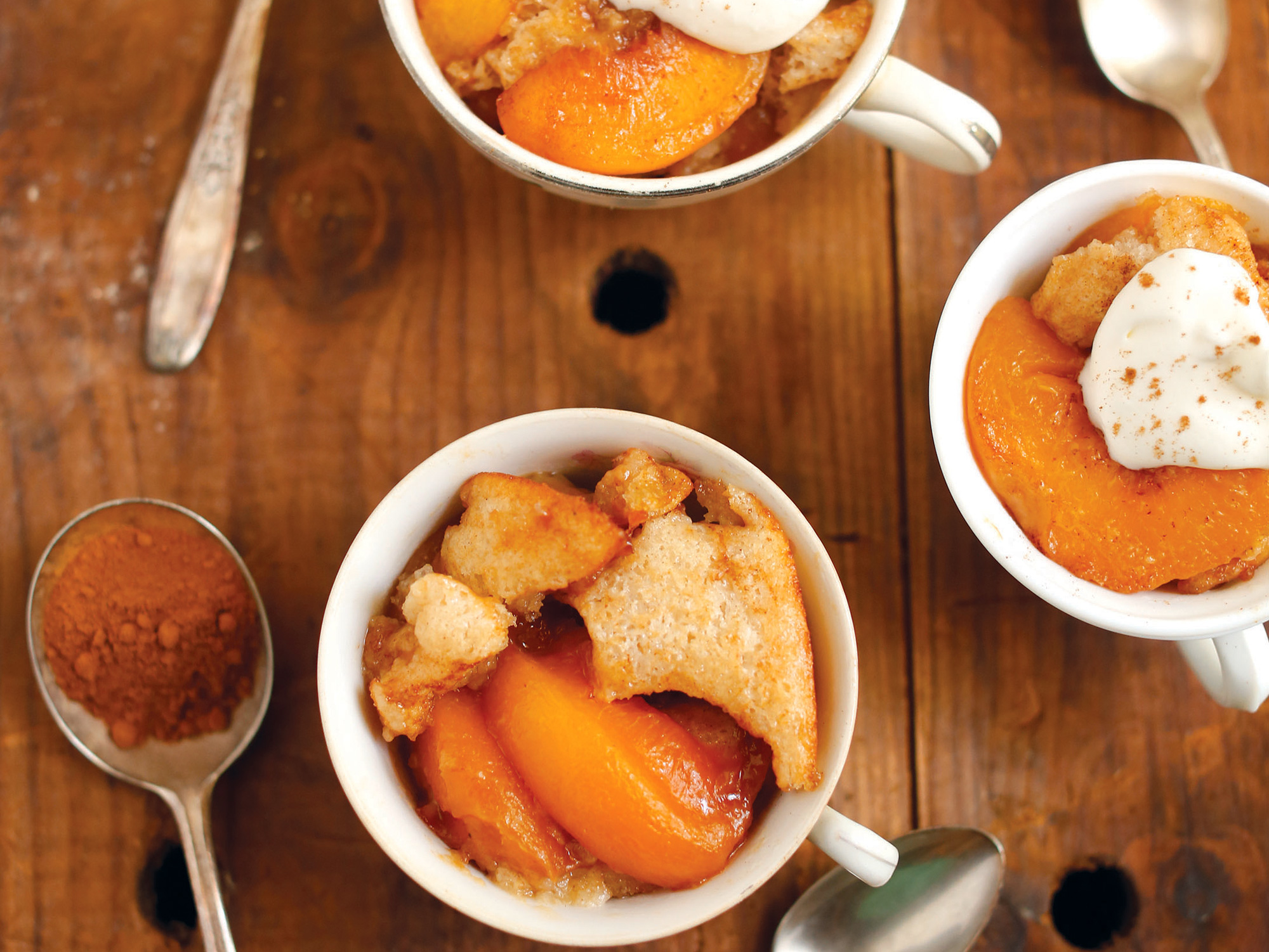 Peaches flavored with sweet tea put a new spin on peach cobbler.