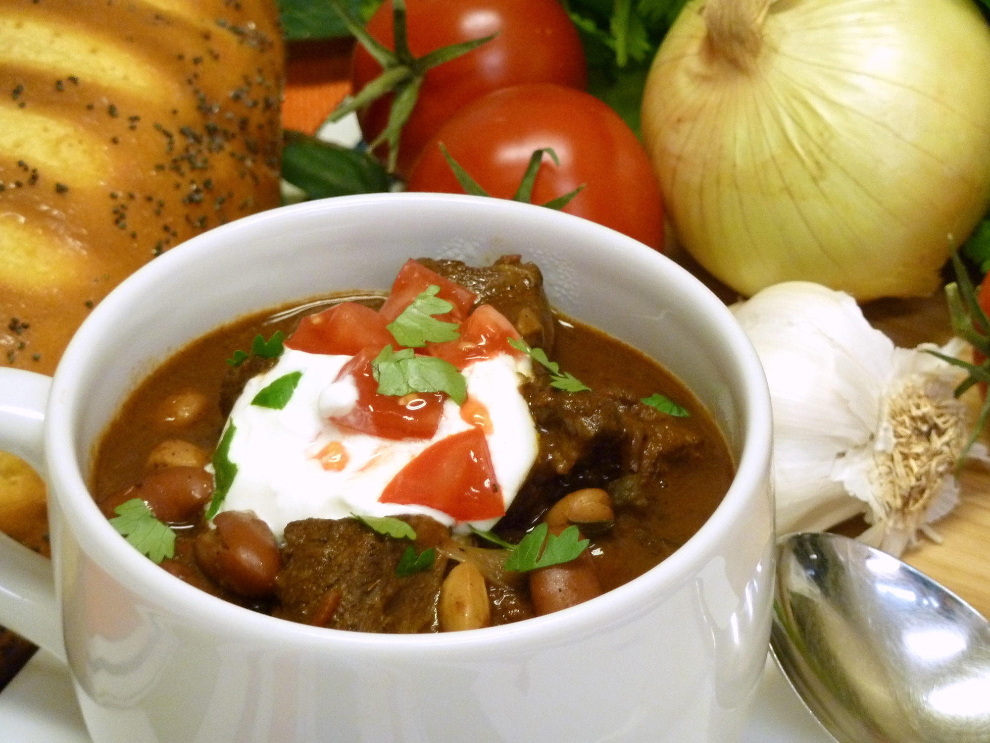 Easy Cowboy Chili with beans makes an inexpensive, filling meal.
