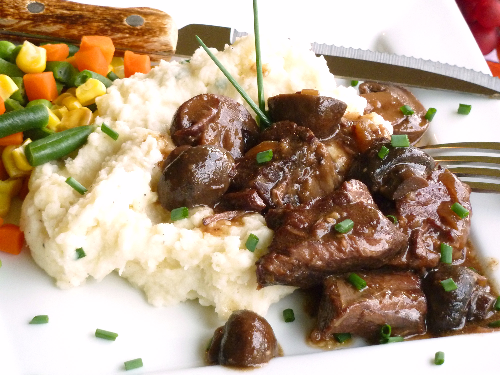 Tender, moist beef tips with luscious mushroom gravy are a snap in the crockpot.