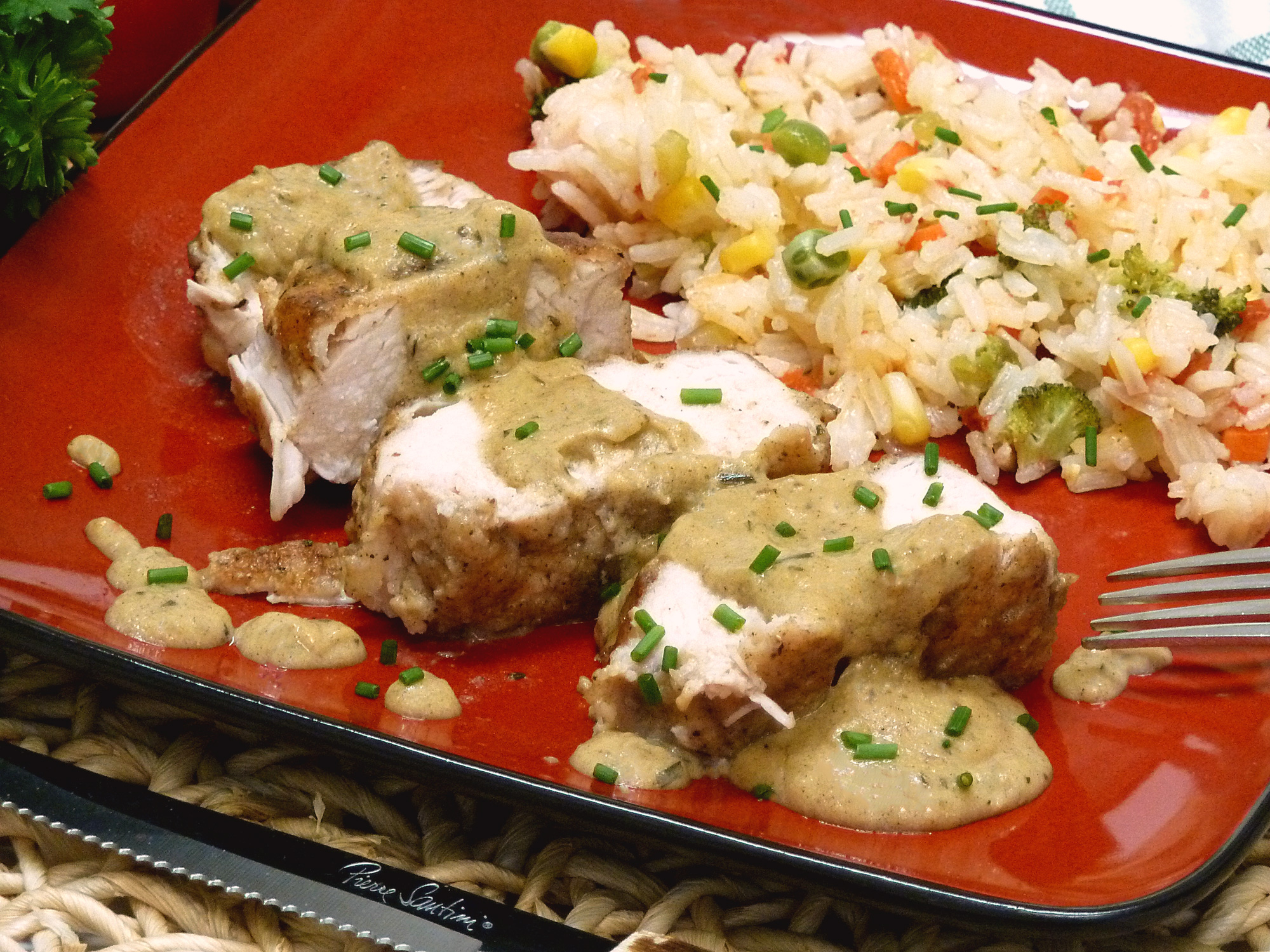 Boneless chicken breast with a honey Dijon mustard sauce is to die for.