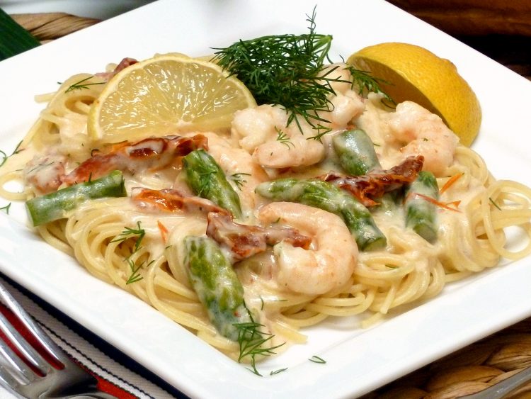 Shrimp with a rich and cheesy alfredo sauce is a snap to make in less than 30 minutes.