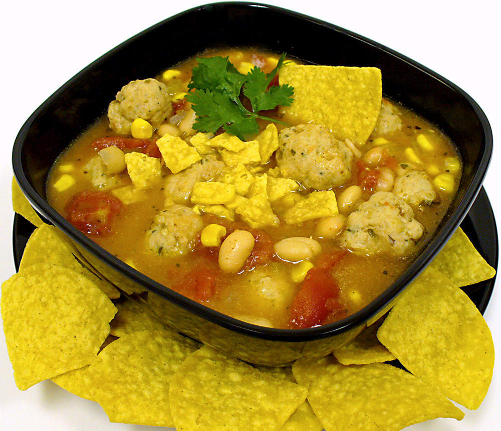 Chicken meatball chili soup has Latin flavors to please kids and adults alike.