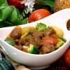 Hearty Pork Stew is loaded with chunks of meat and vegetables.