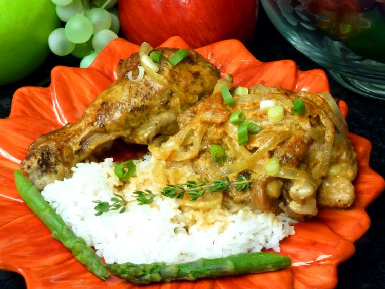 Curry Chicken swims in a luscious paprika yogurt sauce, perfect over rice.