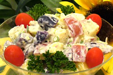 Colorful Red White and Blue potato Salad is the perfect side dish for the Fourth of July or any day.