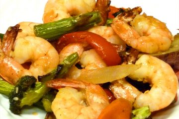 A simple, flavorful sauce brings orange shrimp and vegetables to life.