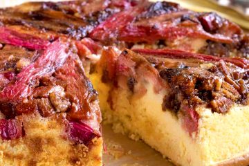 Rhubarb Upside-Down Cake is a scrumptious sweet/tart twist on the traditional pineapple version. Make it!