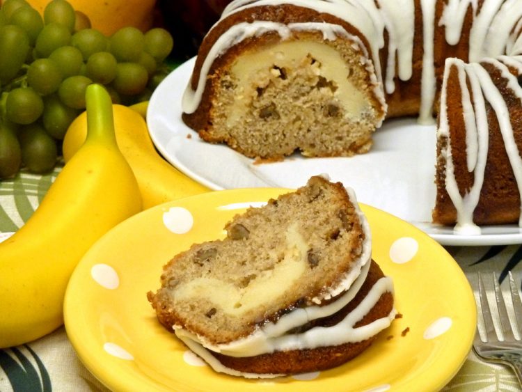 Banana Cream Bundt Cake hides a delicious layer of cheesecake filling.
