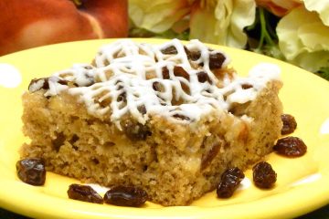 Peach Raisin Coffee Cake is moist, delicious, and great for breakfast, brunch, dessert, or snacks.